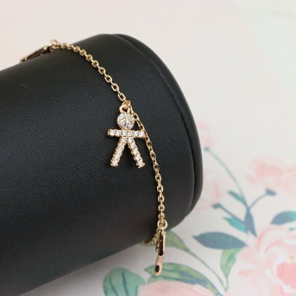 "Chic Rose Gold Charm Bracelet with Crown, Music & Stick Figure, XPBL0872 - Picture 9 of 12